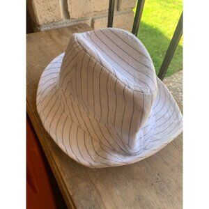 NWT Men's Pin Stripe Fedora Hat White Retro Costume Gangster Party